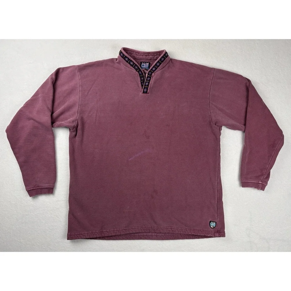 Älf Vintage Sweatshirt USA Made Pink Mock Neck Pullover Size Large